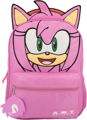 AI ACCESSORY INNOVATIONS Sonic The Hedgehog Backpack for Boys & Girls, Bookbag with Adjustable Shoulder Straps & Padded Back, Amy Rose 16 Inch Schoolbag with 3D Features, Durable School Bag for Kids
