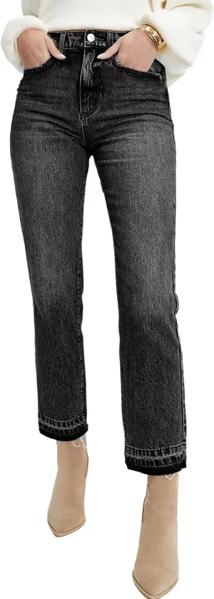 Astylish Womens High Waisted Straight Leg Ankle Jeans Casual Stretch Denim Pants