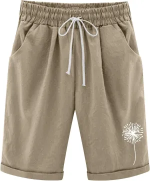 Bermuda Shorts for Women Cotton Linen Drawstring Summer Elastic High Waisted Shorts Loose Comfy Beach Trendy Shorts
