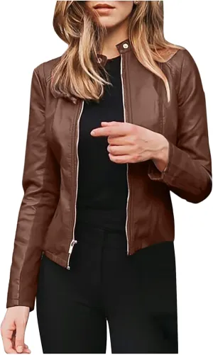 Black Leather Jacket Women 2024 PU Motorcycle Bomber Coats Zip up Faux Leather Jackets Fall Fashion Moto Outfits