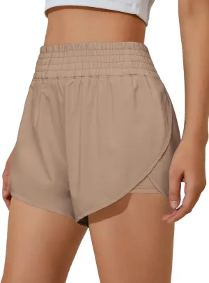 BMJL Womens Running Shorts High Waisted Side Pocket Athletic Shorts High Side Slit 2 in 1 Gym Shorts