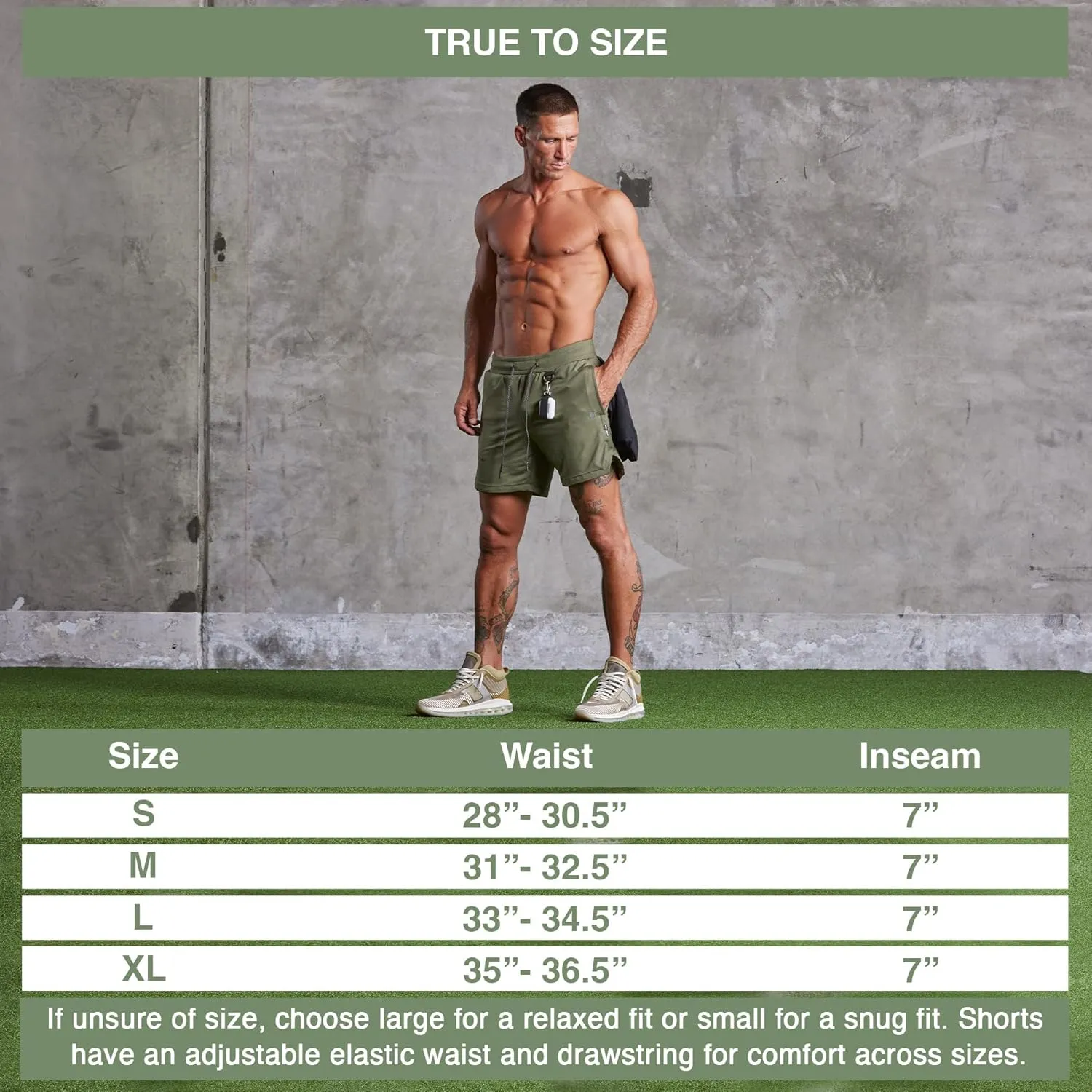 Born Tough 2 in 1 Mens Workout Shorts, 7 Inch Inseam Gym Shorts, Athletic Shorts for Bodybuilding, Running with Liner Pocket