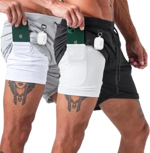 Born Tough 2 in 1 Mens Workout Shorts, 7 Inch Inseam Gym Shorts, Athletic Shorts for Bodybuilding, Running with Liner Pocket