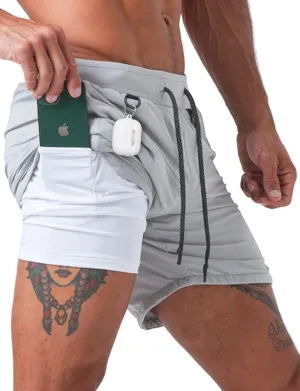 Born Tough 2 in 1 Mens Workout Shorts, 7 Inch Inseam Gym Shorts, Athletic Shorts for Bodybuilding, Running with Liner Pocket