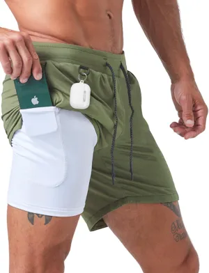 Born Tough 2 in 1 Mens Workout Shorts, 7 Inch Inseam Gym Shorts, Athletic Shorts for Bodybuilding, Running with Liner Pocket