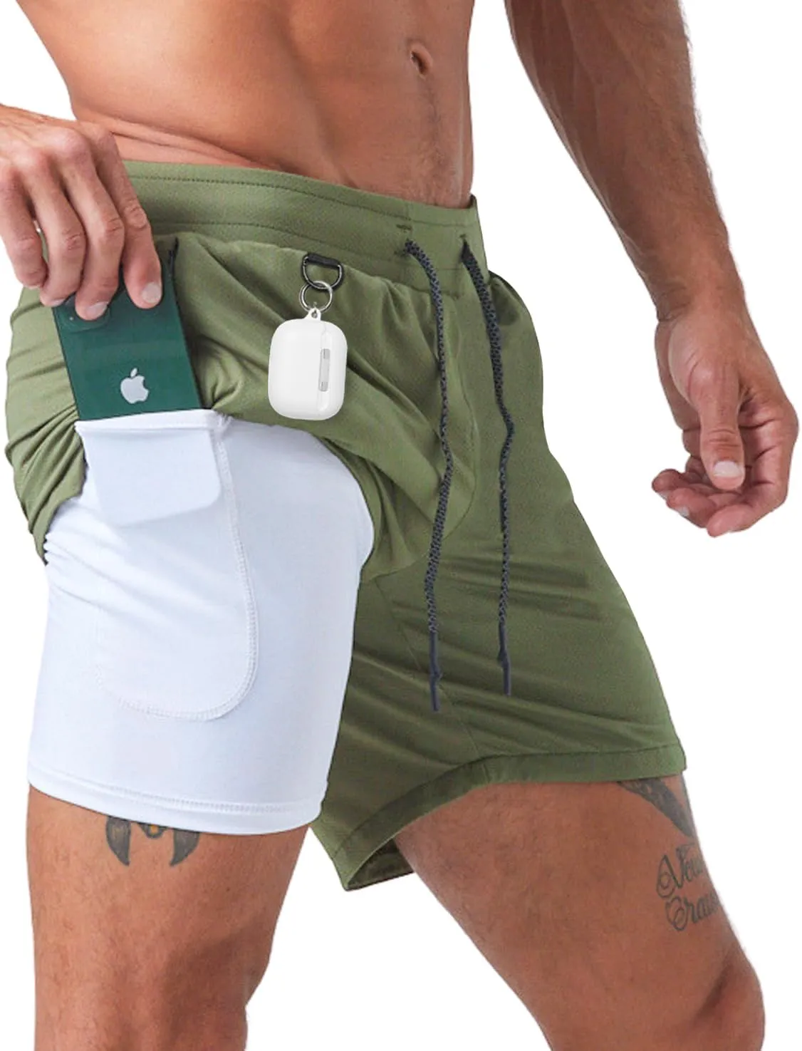 Born Tough 2 in 1 Mens Workout Shorts, 7 Inch Inseam Gym Shorts, Athletic Shorts for Bodybuilding, Running with Liner Pocket