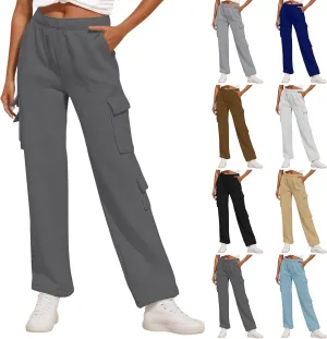 Cargo Sweatpants for Women Casual Elastic High Waisted Wide Leg Pants Fall Baggy Workout Lounge Pants with Pockets