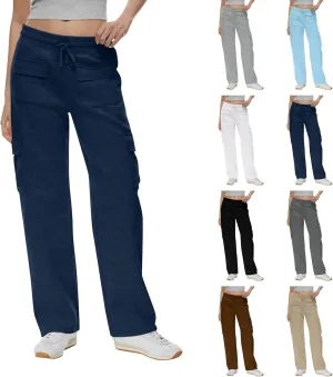Cargo Sweatpants for Women Fleece Baggy Wide Leg Sweatpants Low Rise Lounge Pants with Pockets Cargo Joggers