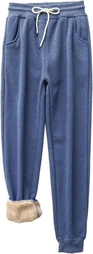 Cinch Bottom Sweatpants for Women with Pockets Sherpa Fleece Lined Loose Fit Drawstring Joggers Pants Heavy Baggy Casual Gym