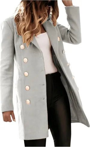 cooki Trench Coat for Women 2023 Women Winter Coats, Women's Long Sleeve Slim Fit Warm Wool Blend Pea Coat Button Overcoat