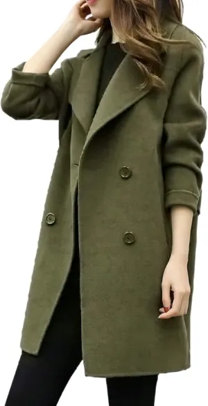 cooki womens winter coats Long Loose Wool Blend Trench Coats Pea Coat Plus Size Long Jackets Double Breasted Warm Slim Coats