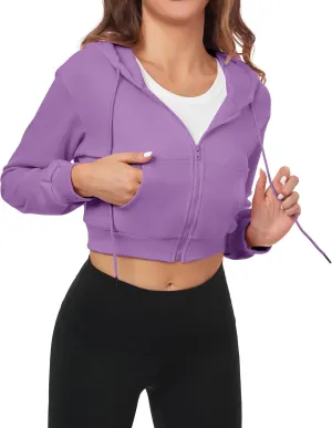 Cropped Zip Up Hoodie Women Jacket Top Sweatshirt Casual Basic Gym Workout Sport