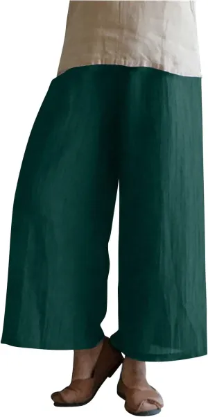 DASAYO 2023 Cotton Linen Wide Leg Pants Women Lounge Baggy Cropped Pant Solid Ankle Length Pants Culottes Palazzo Trousers