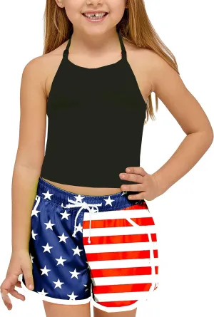 Deerose Kids American Flag Swim Shorts Quick Dry Swimming Board Shorts Active Swim Trunk 5-14 Years