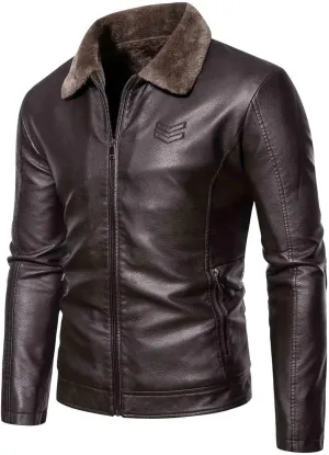 Dgoopd Leather Jacket Men Fleece Lined Motorcycle Jacket Stand Collar Moto Jacket Zip up Biker Jacket Faux Leather Coat