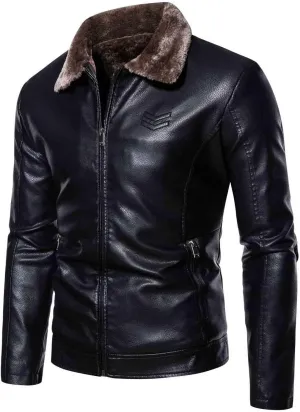 Dgoopd Leather Jacket Men Fleece Lined Motorcycle Jacket Stand Collar Moto Jacket Zip up Biker Jacket Faux Leather Coat