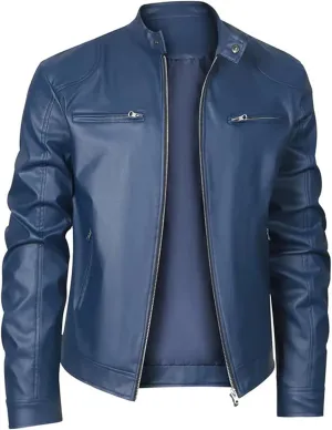 Dgoopd Leather Jackets for Men Stand Collar Moto Jacket Zip up Biker Jacket Waterproof Motorcycle Jacket Faux Leather Jacket