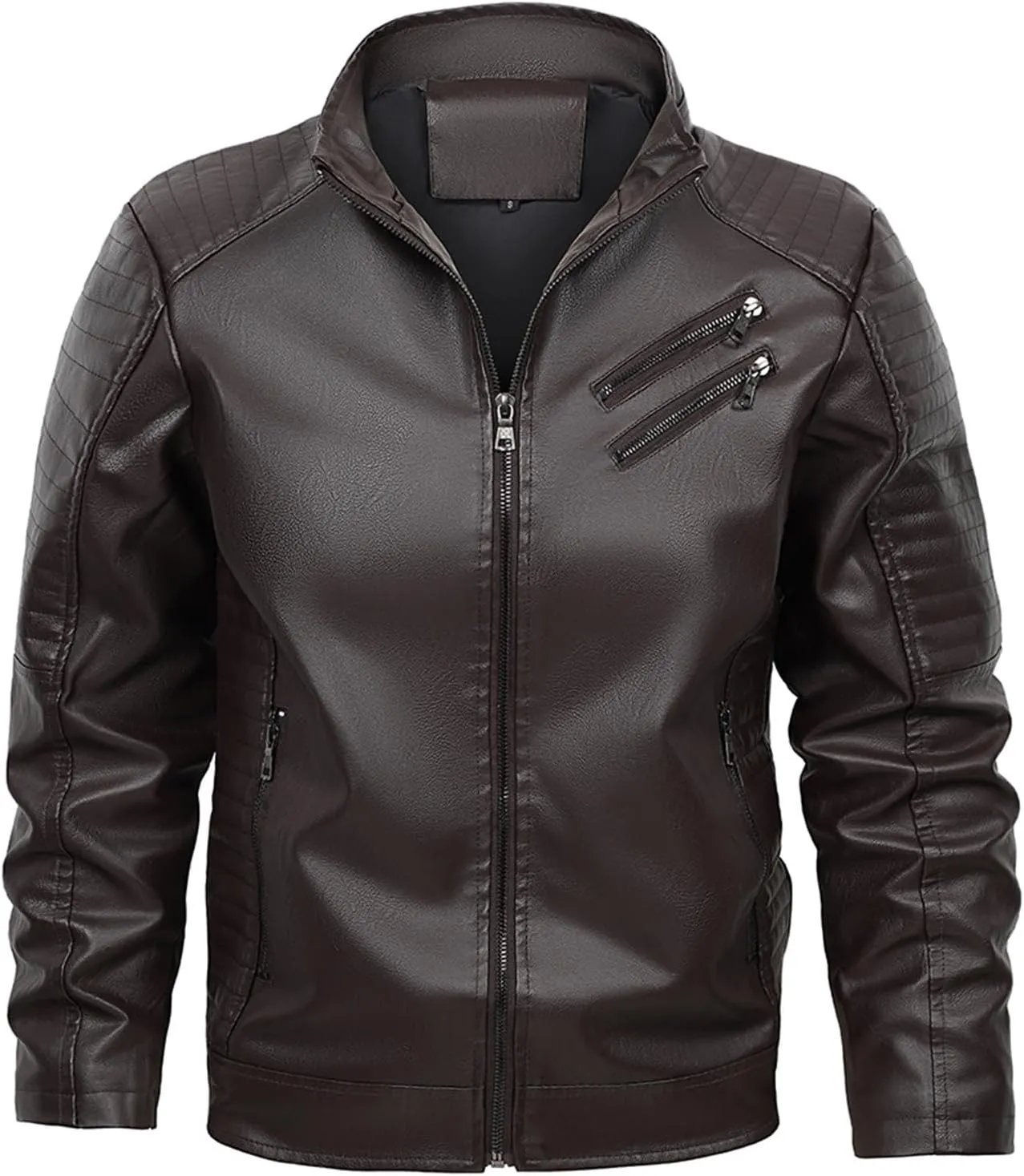Dgoopd Mens Leather Jacket Stand Collar Moto Jacket Zip up Faux Leather Jacket Vintage Motorcycle Jacket Casual Biker Jacket