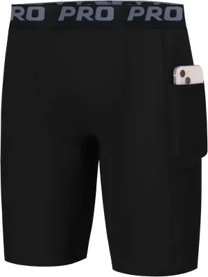 EXARUS Youth Boys Compression Shorts Side Pocket Performance Athletic Base Layers Underwear Running Sports Soccer