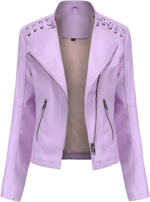Faux Leather Jacket Plus Size Women Lapel Zip Moto Biker Coats Cropped Open Front Lined Faux Lambskin Pleather Suit