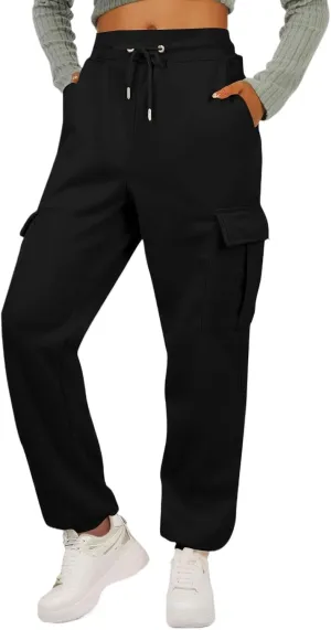 Fleece Cargo Joggers for Women Baggy Elastic High Waisted Sweatpants Casual Lounge Jogger Pull on Ankle Athletic Pants