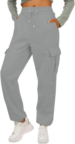 Fleece Cargo Sweatpants for Women Baggy Elastic High Waisted Joggers Casual Lounge Jogger Pull on Ankle Athletic Pants