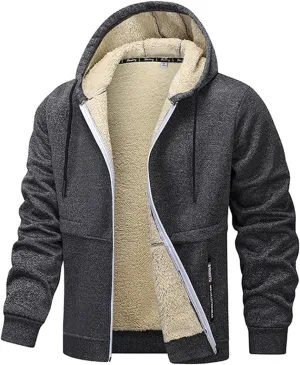 Fleece Lined Jackets for Men Zip Up Hoodie Heavyweight Winter Coats Sweatshirt Fleece Sherpa Lined Warm Jacket