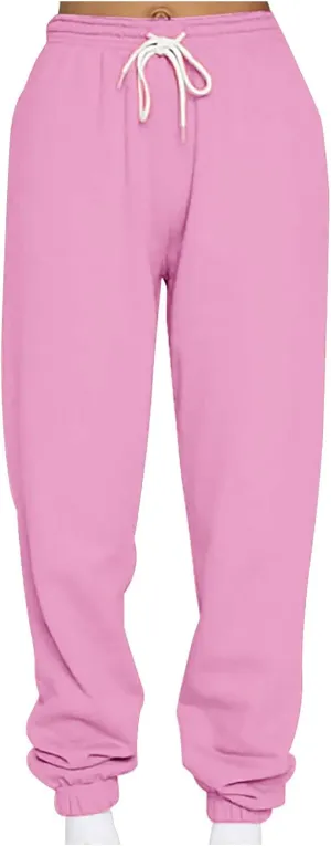 Fleece Lined Sweatpants for Women 2023 Solid Color Drawstring Sherpa Lined Jogger Pants Baggy Casual Lounge Trousers