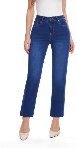 FLYING BANANA Women's High Waisted Straight Slim Ankle Stretch Denim Trendy Jeans