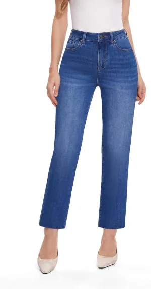 FLYING BANANA Women's High Waisted Straight Slim Ankle Stretch Denim Trendy Jeans