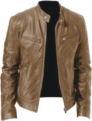 GOFULY Leather Jacket Men Plus Size Full Zip Stand Collar Jackets Casual Faux Leather Motocycle Coats Big And Tall Outwear