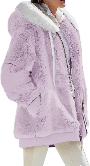 GOFULY Winter Hoodie Women Trendy Oversized Sherpa Coats Trendy Full Zip Plush Jackets Plus Size Patchwork Cardigans Pockets