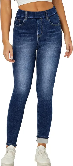 heipeiwa Women's Fleece Lined Winter Thermal Elastic Waist Jeans Stretch Warm Skinny Denim Pants