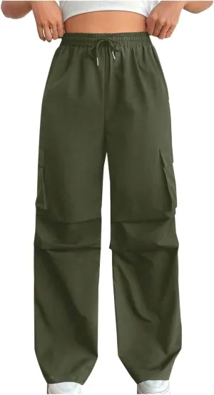 hlysgo High Waisted Pants for Women Drawstring Baggy Lounge Open Leg Cargo Pants Workout Jogger Sweatpants with Pockets