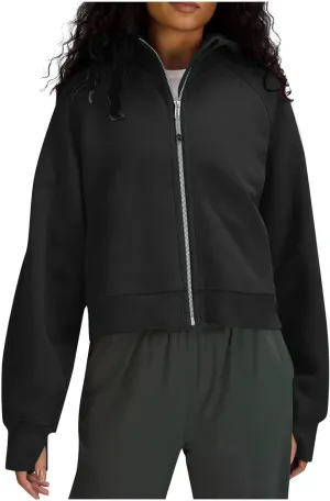hlysgo Womens Zip Up Hoodie Cropped Sweatshirts Fleece Jackets Fall Outfits Oversized Casual Hoodies with Thumb Holes