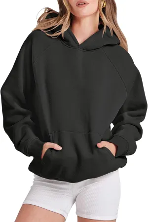 Hoodies for Women Oversized Fleece Long Sleeve Basic Sweatshirts Pullover Sweatershirt Fall Outfits with Pocket