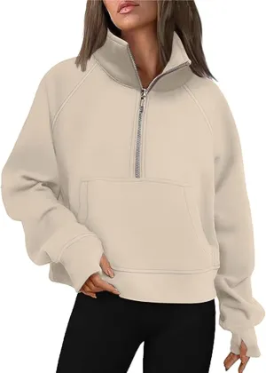 Hoodies for Women Sweatshirts Half Zip Cropped Pullover Fleece Quarter Zipper Hoodies Fall outfits Trendy Clothes Thumb Hole