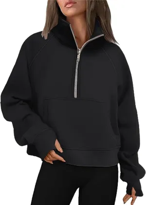 Hoodies for Women Sweatshirts Half Zip Cropped Pullover Fleece Quarter Zipper Hoodies Fall outfits Trendy Clothes Thumb Hole