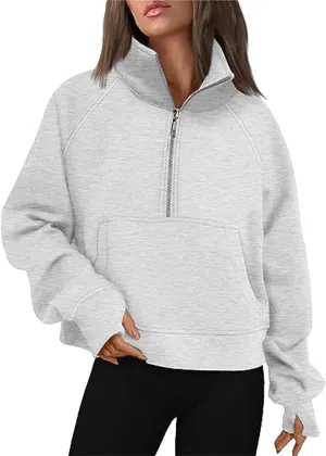 Hoodies for Women Sweatshirts Half Zip Cropped Pullover Fleece Quarter Zipper Hoodies Fall outfits Trendy Clothes Thumb Hole