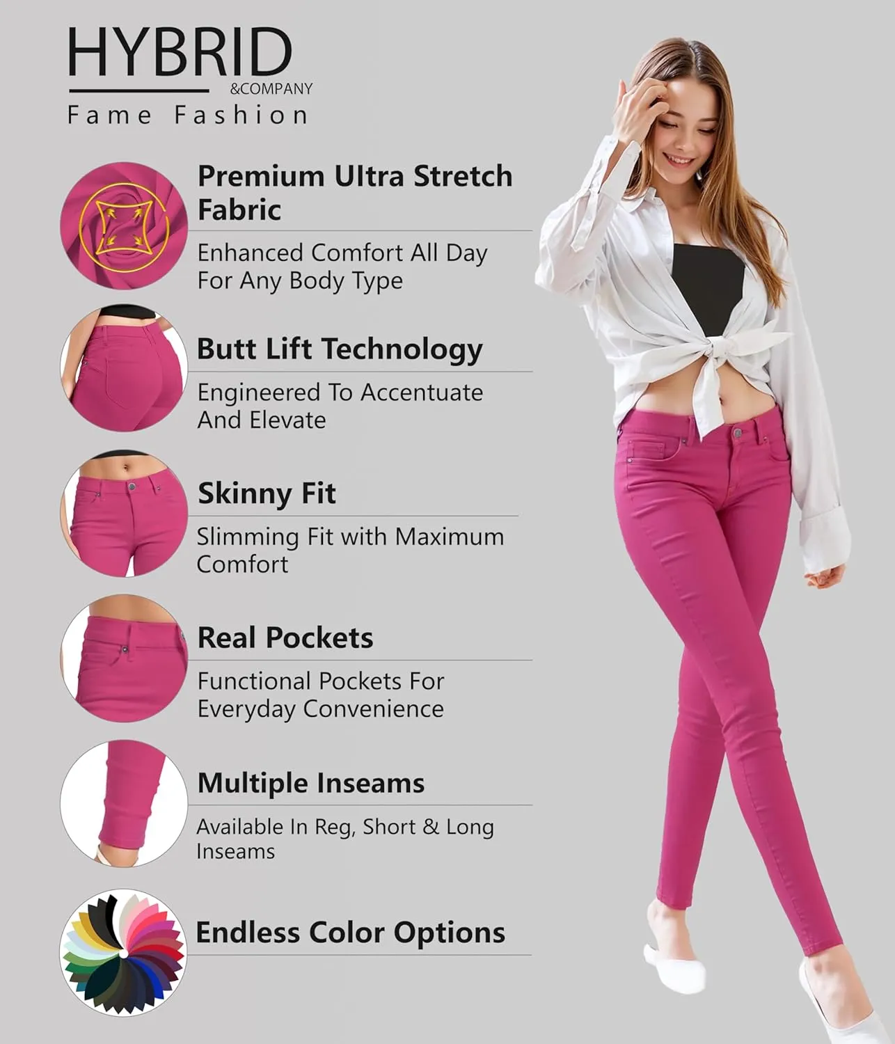Hybrid & Company Women's Butt Lift Stretch Denim Jeans