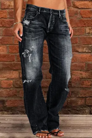Jeans for Women Trendy Distressed Baggy Boyfriend Mid Rise Jeans Loose Straight Wide Leg Denim Pants with Pocket