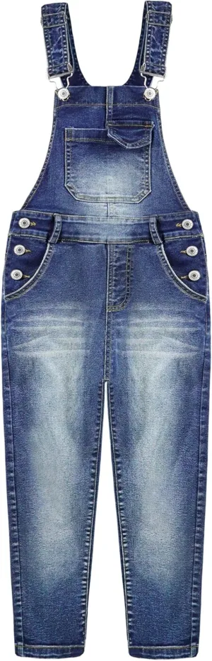 KIDSCOOL SPACE Girls Denim Overalls,12M-14T Stretch Denim Jeans Dungarees Pants