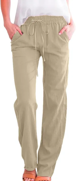 LCMTWX Womens Casual Pants Wide Leg Pants Casual Drawstring Elastic Trousers Comfy Straight Leg Long Pants Sweatpants for
