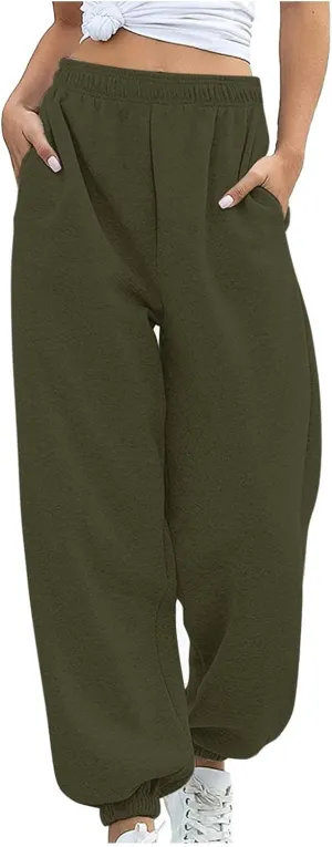 LCMTWX Womens Casual Pants Wide Leg Pants Casual Drawstring Elastic Trousers Comfy Straight Leg Long Pants Sweatpants for