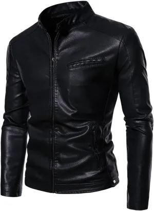 Leather Jacket Men Fleece Lined Motorcycle Jacket Waterproof Biker Jacket Plus Size Winter Coat Casual Moto Jacket