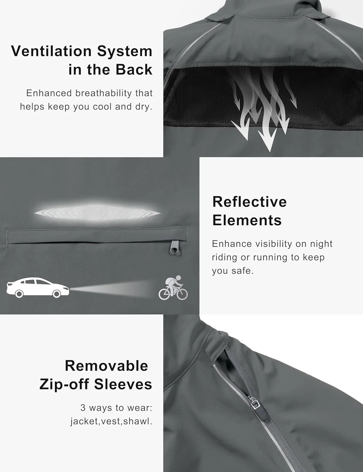 Little Donkey Andy Women's Lightweight Waterproof Cycling Jacket with Removable Sleeves for Biking Running Golf