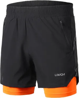 Lixada Mens Running Shorts Quick Dry Breathable Workout Shorts with Inside Phone Pocket/Zipper Side Pockets/Waist Pockets