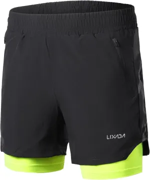 Lixada Mens Running Shorts Quick Dry Breathable Workout Shorts with Inside Phone Pocket/Zipper Side Pockets/Waist Pockets