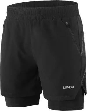Lixada Mens Running Shorts Quick Dry Breathable Workout Shorts with Inside Phone Pocket/Zipper Side Pockets/Waist Pockets