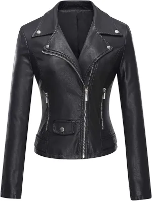 Lmdudan Women Faux Leather Short Jacket Sexy Cropped Motorcycle Jackets Tops Fashion Zip Up PU Moto Biker Outwear Slim Coats